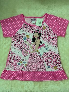Pajama/ Pink Polka Dot Graphic Tee. Size: M